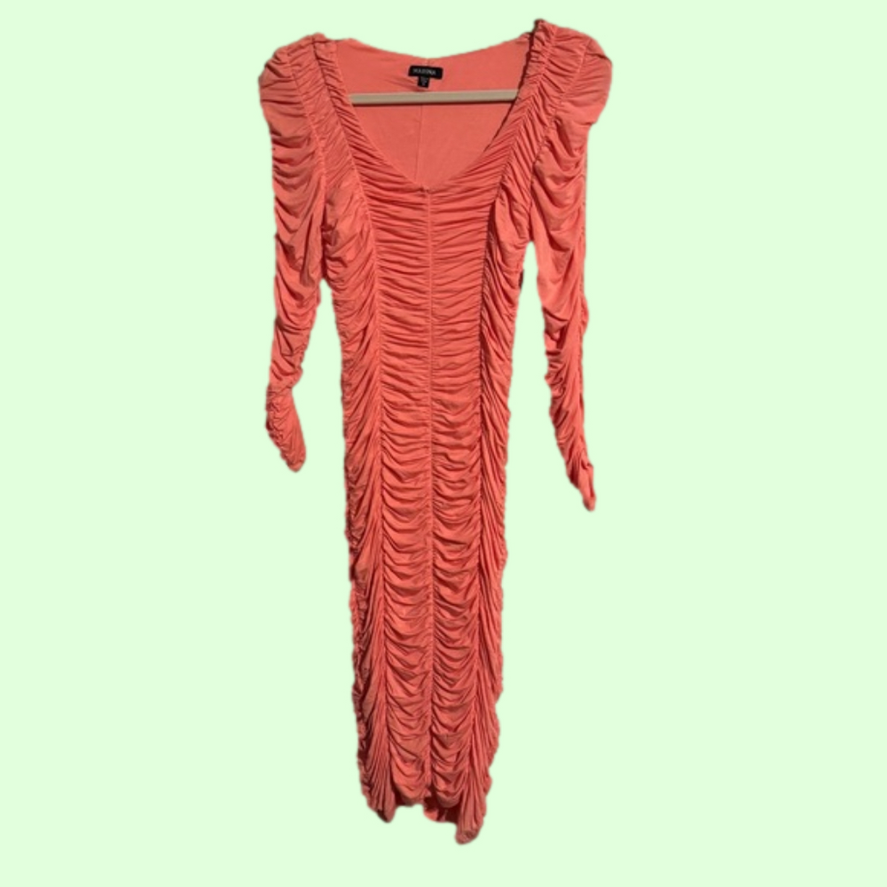 NWT Marina Coral Long Sleeve Ruched Midi Dress Size Small